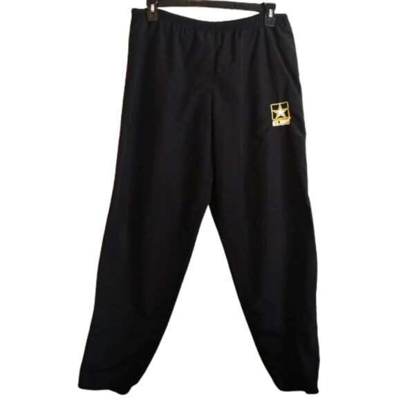 Vintage US Army Nylon Track Pants Large Black Elastic Waist Side Ankle Zip - Picture 2 of 6